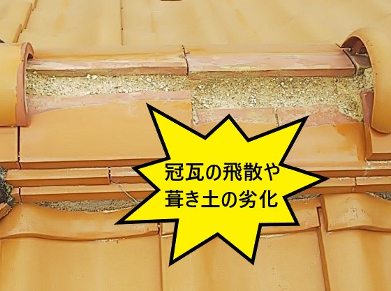冠瓦飛散　葺き土の劣化